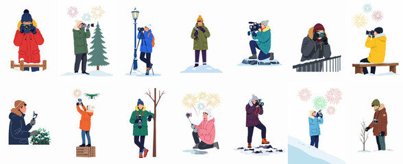 Winter Photography Adventures: People Capturing Moments Outdoors with Various Cameras and Devices © Cristina