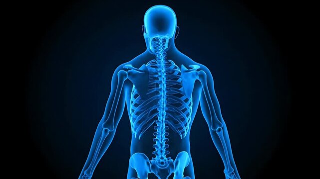 Glowing Blue Human Torso Skeleton X-Ray Medical Visualization