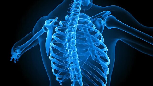 Glowing Blue Human Torso Skeleton X-Ray Medical Render