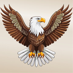 Fototapeta premium A vibrant illustration of a majestic bald eagle with powerful outstretched wings, symbolizing freedom and strength, rendered with detailed artistry for a striking visual impact