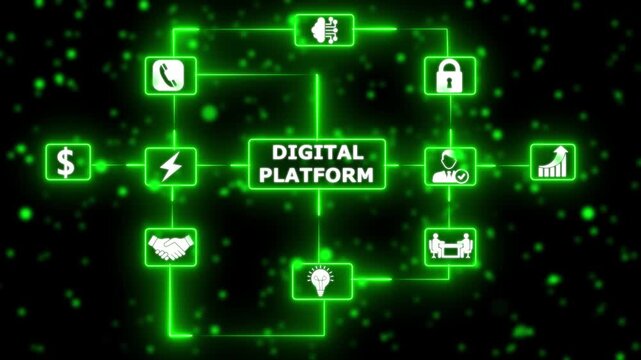 Digital platform network interface with neon digital connections animation digital interface background with glowing tech connections.