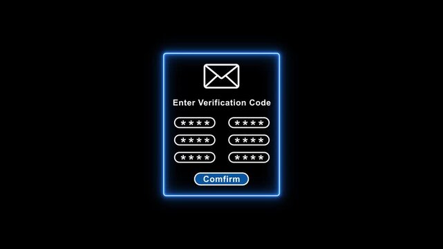 Verification code entry screen with glowing blue outline on black background for authentication and security concepts