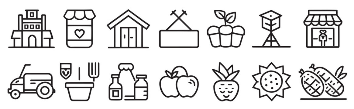 farmer s market related editable stroke outline icons set 