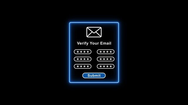 Email verification screen with password input fields on a dark background with neon blue outline login screen