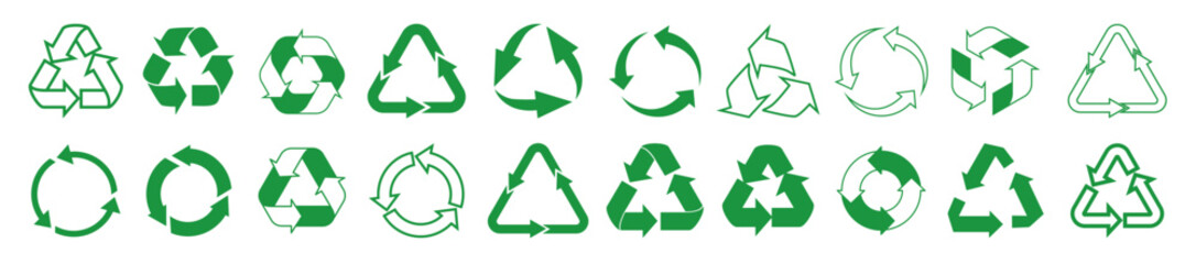 Obraz premium Set recycle icons. Label template. Green eco circle arrows. Vector Icons.