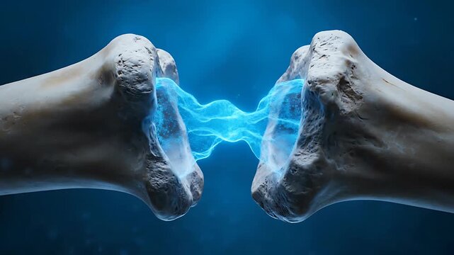 Paired Off-White Bone Joint Ends on Deep Blue Gradient Background