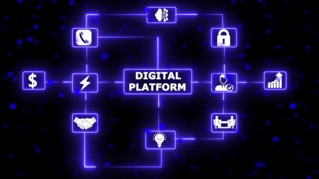 Digital platform network interface with neon digital connections animation digital interface background with glowing tech connections.