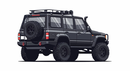 Dark Gray SUV with Spare Tire and Roof Rack on White Background © Gihan