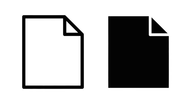 Blank document page icon with folded corner in outline and solid black for file and data