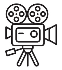 Vintage Film Camera Line Icon &ndash; Retro Movie Production Outline Vector