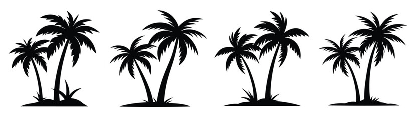 Obraz premium set of different palm tree silhouette isolated on white