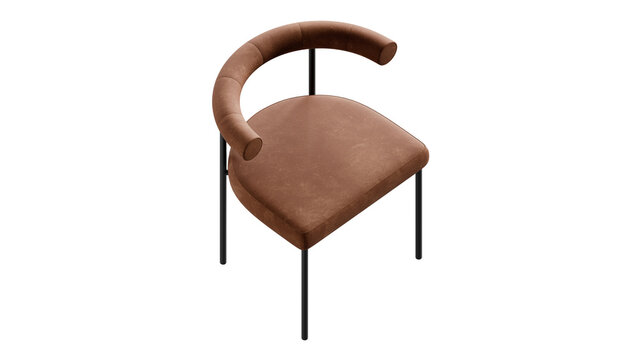 An orange leather chair with a metal frame and soft seat.
