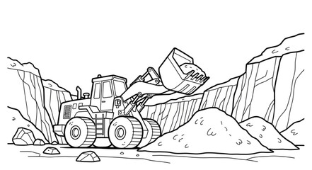 Heavy Machinery Excavator at Quarry Site. © mulyo