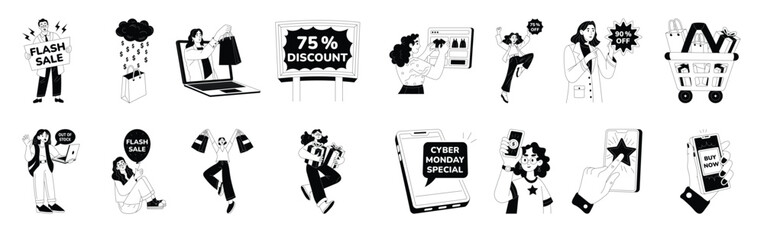 Fototapeta premium pack of cyber monday hand drawn style icons