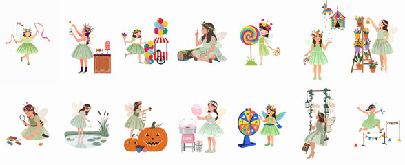 Whimsical Fairy Girls Enjoying Playful Activities and Nature Adventures.