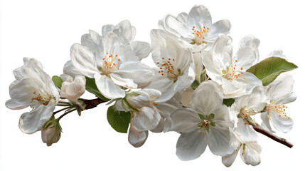 Fototapeta premium Delicate white apple tree blossoms in spring bloom, isolated on transparent background