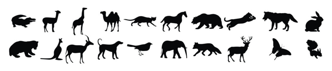 Obraz premium vector farm animals silhouettes isolated on white livestock