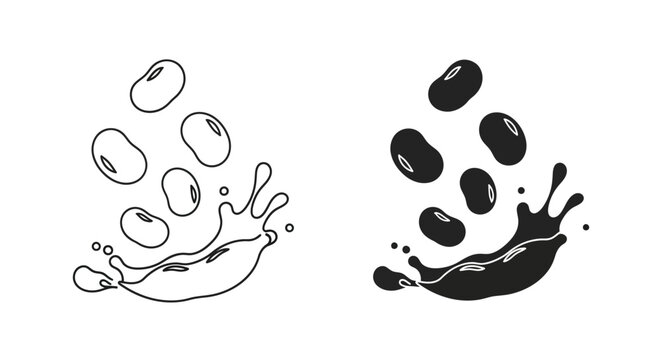 Falling coffee beans with a splash a striking black silhouette