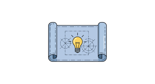 Blueprint with Light Bulb Symbolizing Innovation and Creativity.