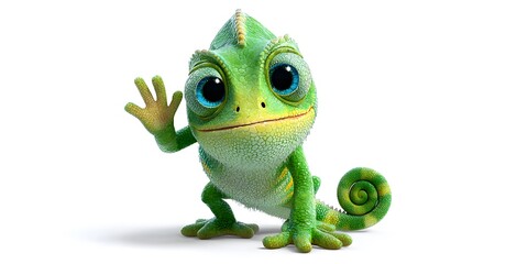 Fototapeta premium Friendly Green Chameleon Character with Big Eyes and Cute Smile