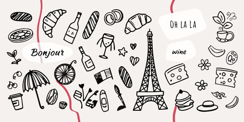 A whimsical hand drawn collection of french themed illustrations © AnupKumar