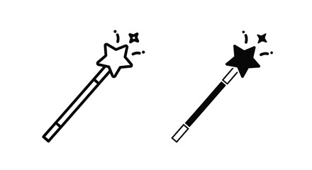 Two magic wands with star tips one outlined and one solid silhouette © mst