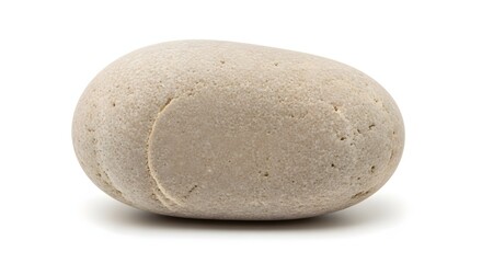 Smooth, grey, rounded river stone with subtle natural lines and slightly textured surface isolated on a clean white background, showcasing natural form.