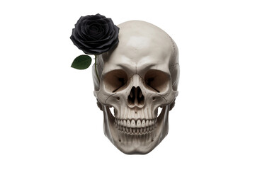 Fototapeta premium Human skull with black rose on head