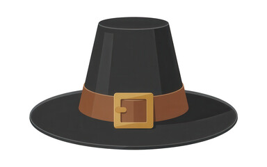 Vibrant pilgrim hat with shiny gold buckle and brown leather strap