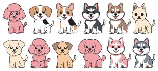 Puppy Dog Cartoon Character Vector Set, Cute Breeds and Poses, Fun Pet Illustrations, Vector Graphics for Children and Design Projects © Alamin by vision 2