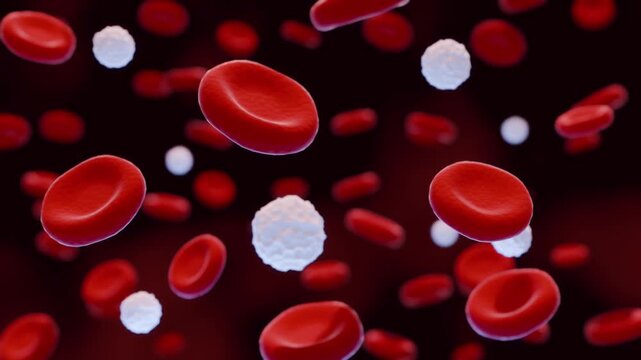 Red and white blood cells circulate in the bloodstream