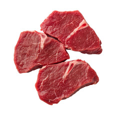Obraz premium Three slices of raw beef meat isolated on transparent background.png