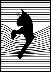 Black Cat Silhouette with Striped Background © Abdul Rahim