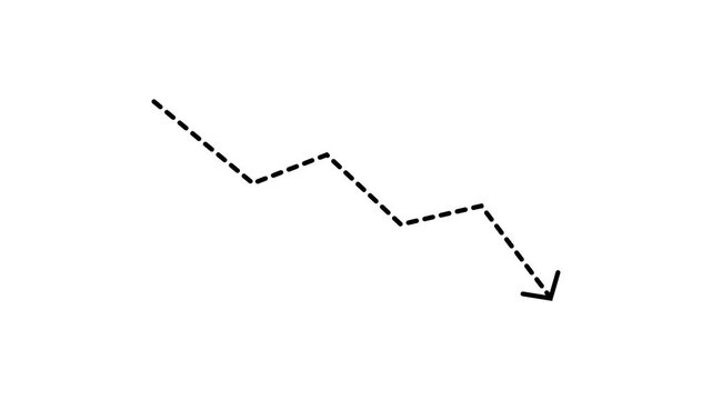 dotted line down arrow animation on white background. Downward arrow line animation with dotted line, downward arrow chart, economic crisis. economic cost concept.