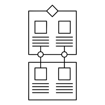 A simplified entity-relationship diagram icon showing interconnected data entities and attributes in a database structure.