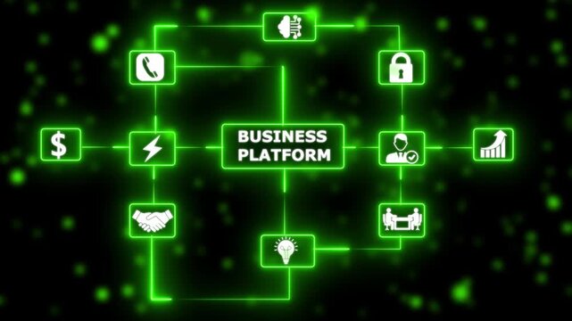 Smart technology network interface with digital connections neon business platform concept with connected technology icons..