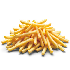 Fototapeta premium A Pile of Golden Yellow French Fries on a White Background fried potatoes food snack