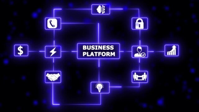 Smart technology network interface with digital connections neon business platform concept with connected technology icons..