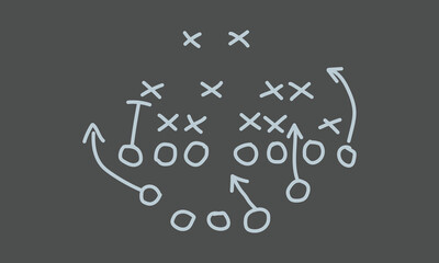 Hand-drawn football play diagram illustrating offensive and defensive strategic movements for game day success and tactical execution.