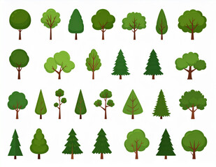 A diverse collection of various types of trees and plants in a forest setting isolated on transparent background © Mafijul