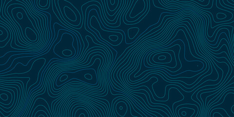 Fototapeta premium Deep Navy Topographic Map Background with Abstract Teal and Cyan Contour Lines, Flowing Elevation Patterns and Minimal Geographic Vector Texture.