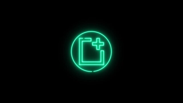 neon glowing add icon animation on black background plus symbol interface button 4k motion graphic