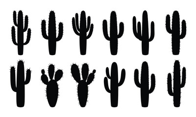 Collection of various cactus silhouettes on white background