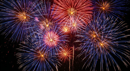 Vibrant 4th of july fireworks display illuminates night sky with red white and blue explosions of joy and freedom on independence day