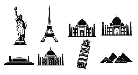 Set of 7 famous landmarks icons vector