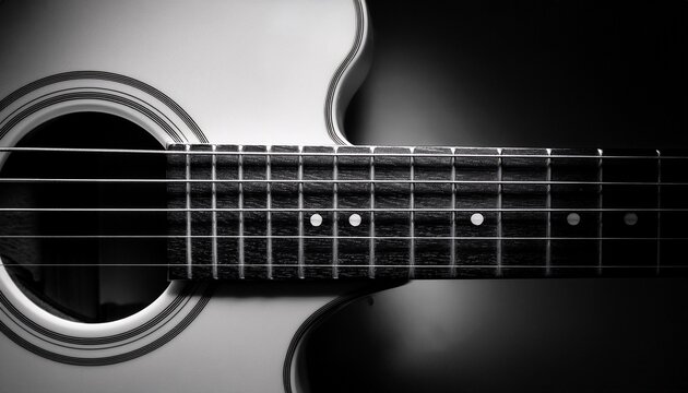 abstract high contrast black and white guitar fretboard close up for music design