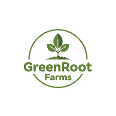 A circular logo for GreenRoot Farms featuring a healthy green plant.