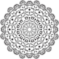 Intricate black mandala design on white background for decorative purposes  circular ornamental pattern
