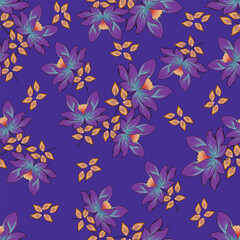 Obraz premium Seamless floral pattern, liberty ditsy print of mini plants in delicate pastel colors. Cute botanical design of tiny hand-drawn flowers and small leaves. Simple romantic pattern. Vector illustration.
