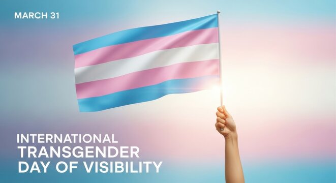 Hand holding transgender flag on International Transgender Day of Visibility